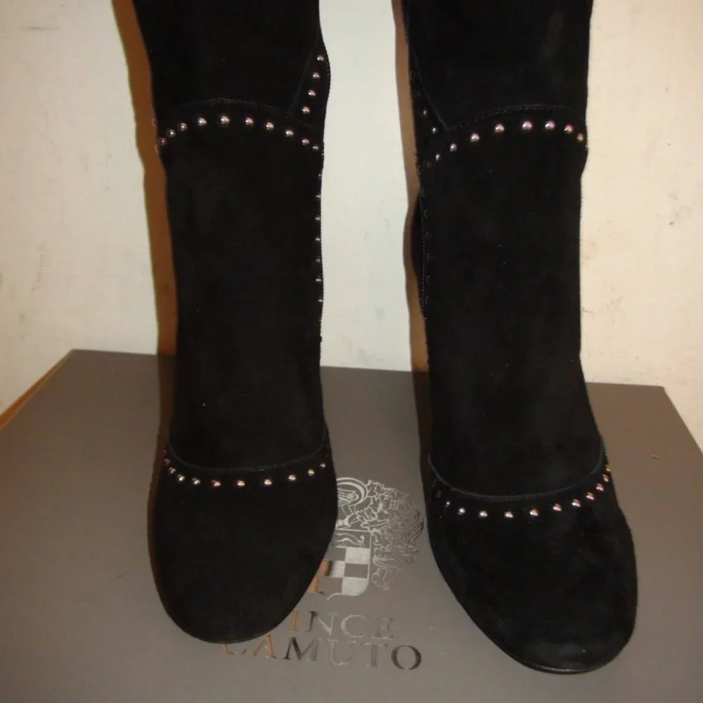 NWOB Vince Camuto VP Carlene Black Embellished Leather Suede Over The Knee Bo…